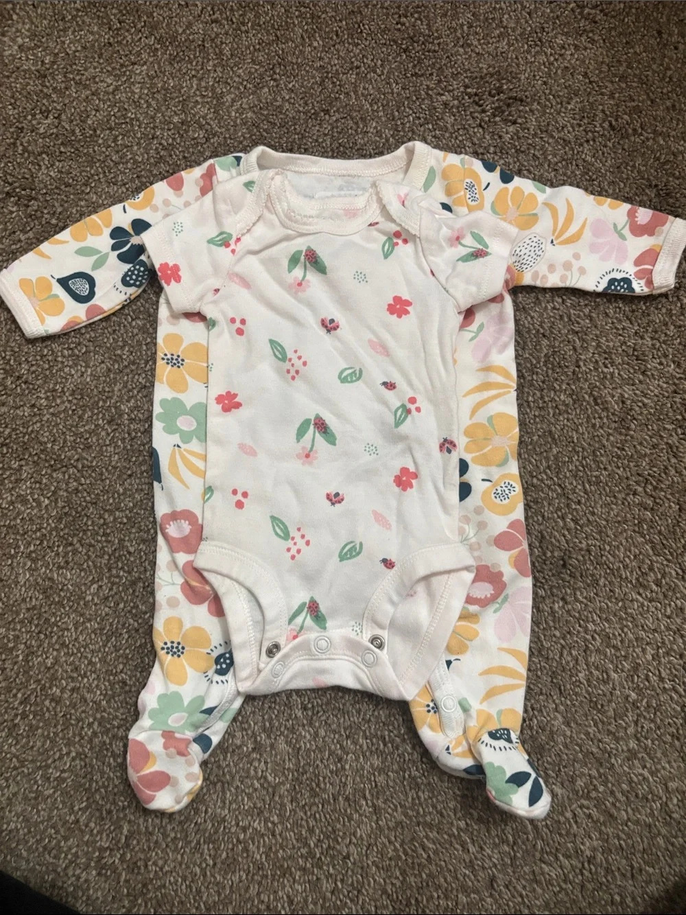 Carter's White Floral Print Footed One-Piece Set light material and a short sle